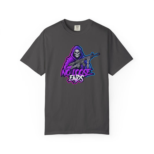 NLE First edition - Unisex Garment-Dyed T-shirt with Grim Reaper Design, Trendy Graphic Tee, Perfect Gift, Halloween Apparel, Casual Style