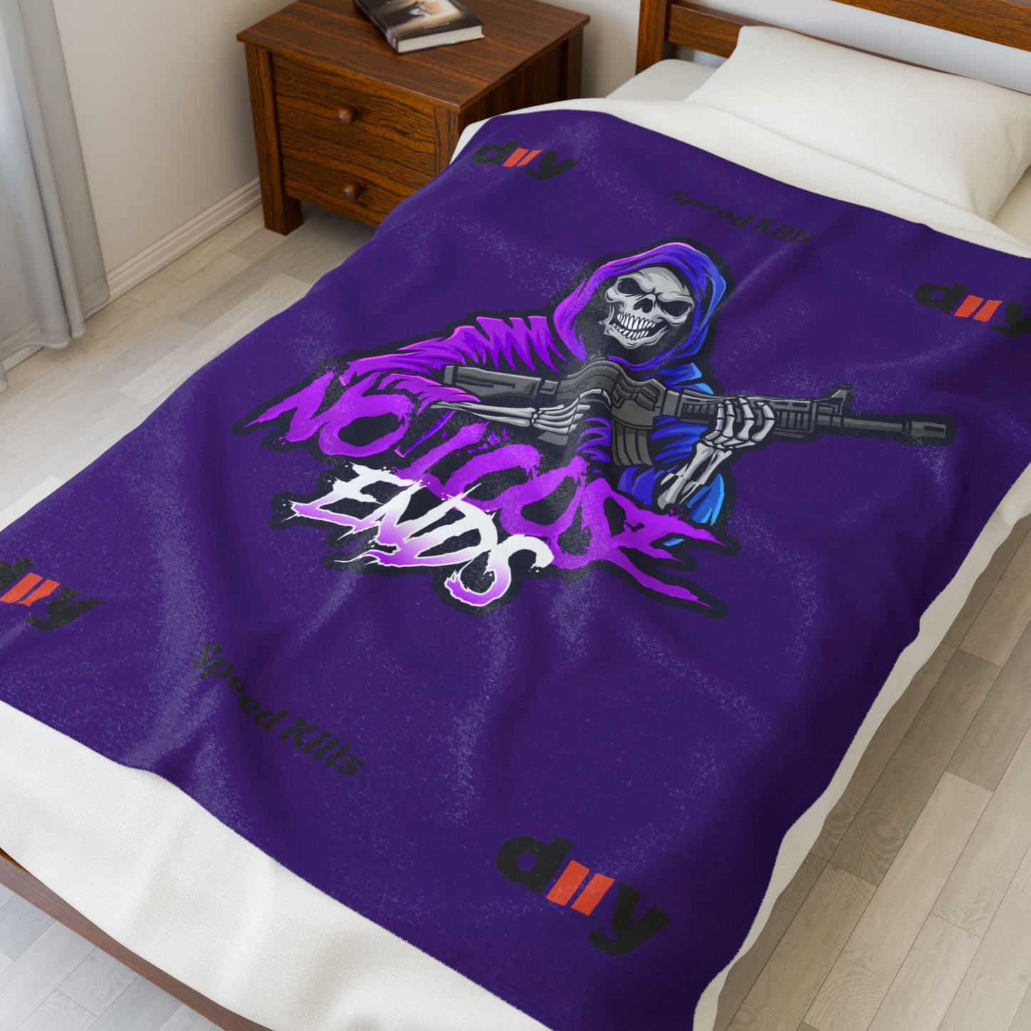 No Loose Ends Blanket - Grim Reaper Velveteen Plush Blanket, Cozy Throw Blanket, Halloween Decor, Spooky Gift, Soft Fleece Blanket, Unique Home Accent