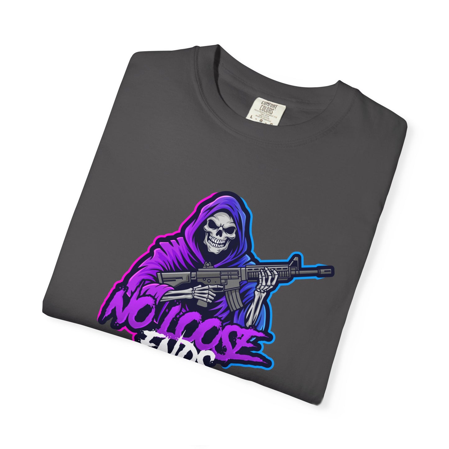 NLE First edition - Unisex Garment-Dyed T-shirt with Grim Reaper Design, Trendy Graphic Tee, Perfect Gift, Halloween Apparel, Casual Style
