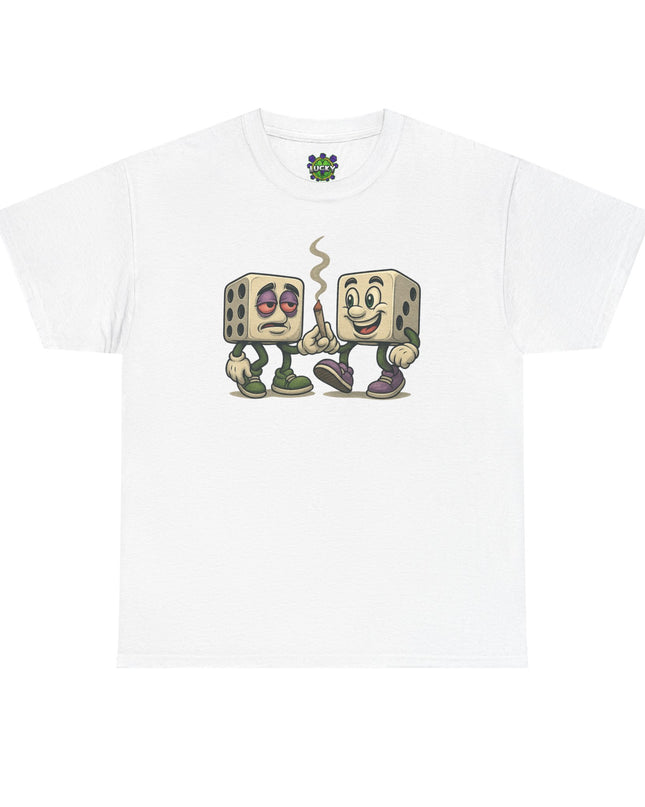 Dice Buddies Graphic Tee — Vintage Cartoon Dice Characters Smoking