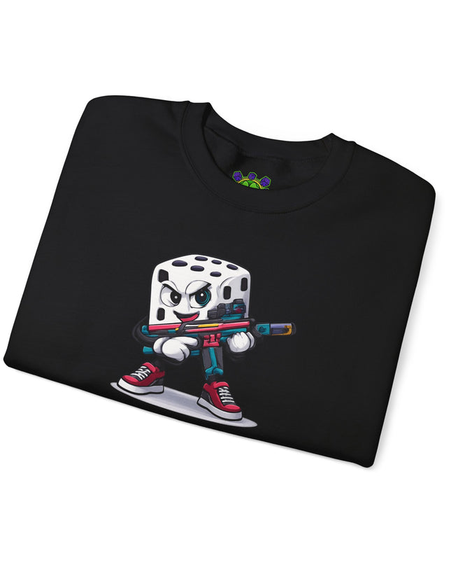 Dice Gamer Crewneck Sweatshirt — Cartoon Dice Character with Controller