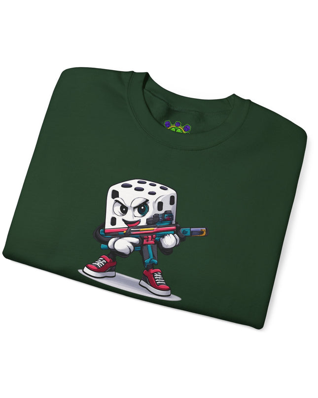 Dice Gamer Crewneck Sweatshirt — Cartoon Dice Character with Controller