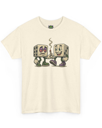 Dice Buddies Graphic Tee — Vintage Cartoon Dice Characters Smoking