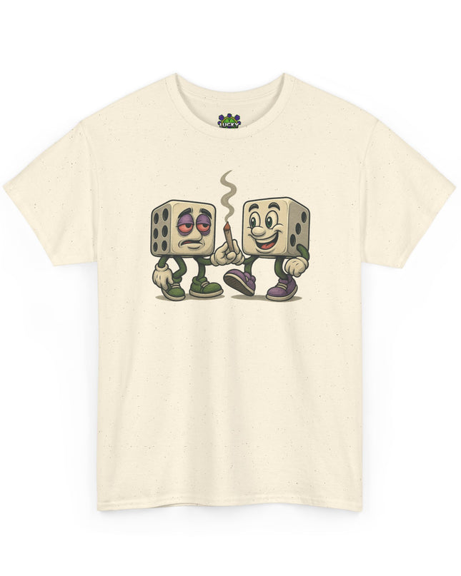 Dice Buddies Graphic Tee — Vintage Cartoon Dice Characters Smoking
