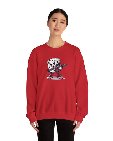 Dice Gamer Crewneck Sweatshirt — Cartoon Dice Character with Controller