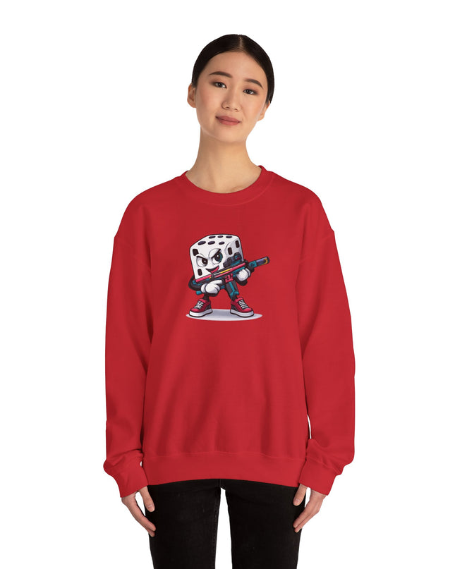 Dice Gamer Crewneck Sweatshirt — Cartoon Dice Character with Controller