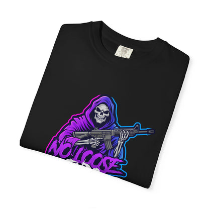 NLE First edition - Unisex Garment-Dyed T-shirt with Grim Reaper Design, Trendy Graphic Tee, Perfect Gift, Halloween Apparel, Casual Style