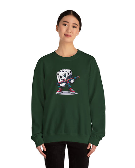 Dice Gamer Crewneck Sweatshirt — Cartoon Dice Character with Controller