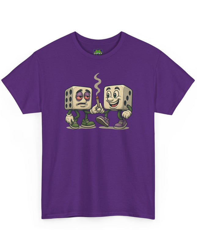 Dice Buddies Graphic Tee — Vintage Cartoon Dice Characters Smoking