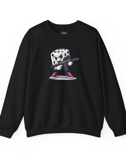 Dice Gamer Crewneck Sweatshirt — Cartoon Dice Character with Controller