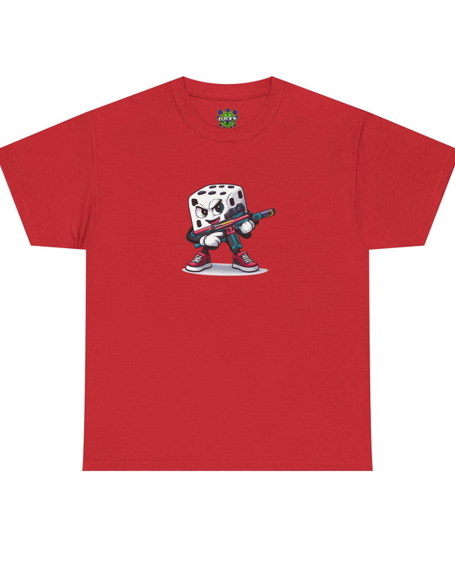 T-Shirt — Cartoon Dice Character with Baseball Bat Graphic Tee