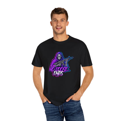 NLE First edition - Unisex Garment-Dyed T-shirt with Grim Reaper Design, Trendy Graphic Tee, Perfect Gift, Halloween Apparel, Casual Style
