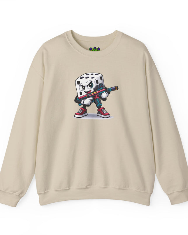 Dice Gamer Crewneck Sweatshirt — Cartoon Dice Character with Controller