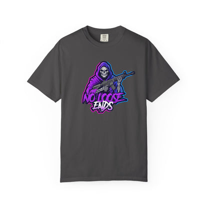 NLE First edition - Unisex Garment-Dyed T-shirt with Grim Reaper Design, Trendy Graphic Tee, Perfect Gift, Halloween Apparel, Casual Style