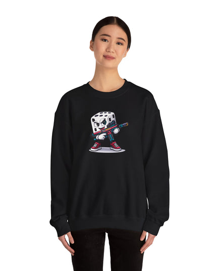 Dice Gamer Crewneck Sweatshirt — Cartoon Dice Character with Controller
