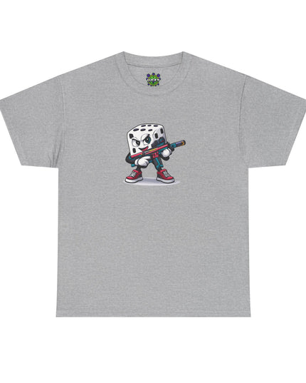 T-Shirt — Cartoon Dice Character with Baseball Bat Graphic Tee