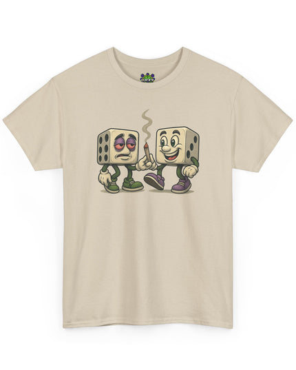 Dice Buddies Graphic Tee — Vintage Cartoon Dice Characters Smoking