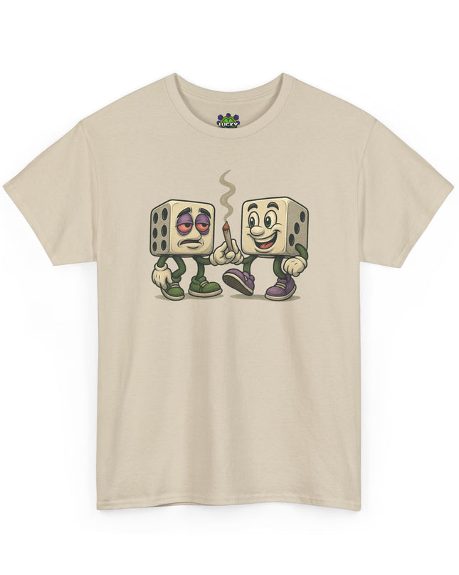 Dice Buddies Graphic Tee — Vintage Cartoon Dice Characters Smoking