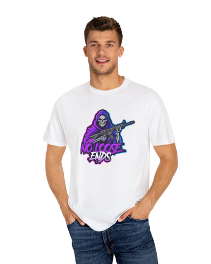 NLE First edition - Unisex Garment-Dyed T-shirt with Grim Reaper Design, Trendy Graphic Tee, Perfect Gift, Halloween Apparel, Casual Style