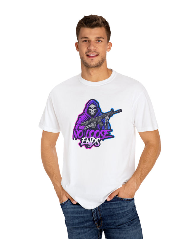 NLE First edition - Unisex Garment-Dyed T-shirt with Grim Reaper Design, Trendy Graphic Tee, Perfect Gift, Halloween Apparel, Casual Style