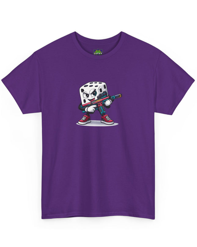 T-Shirt — Cartoon Dice Character with Baseball Bat Graphic Tee