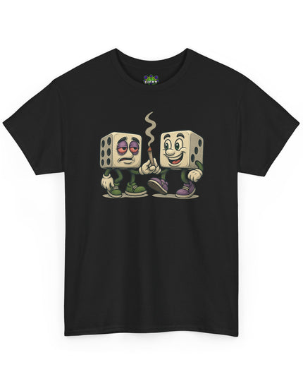 Dice Buddies Graphic Tee — Vintage Cartoon Dice Characters Smoking