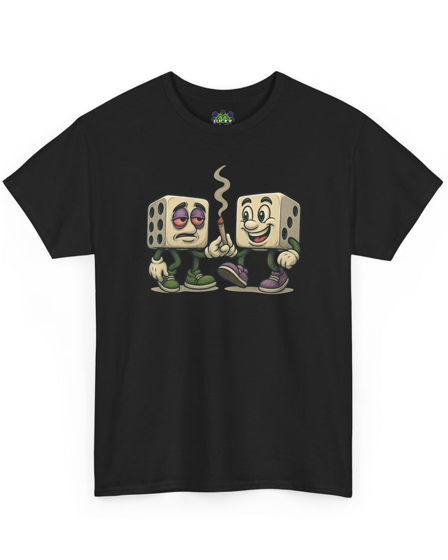 Dice Buddies Graphic Tee — Vintage Cartoon Dice Characters Smoking