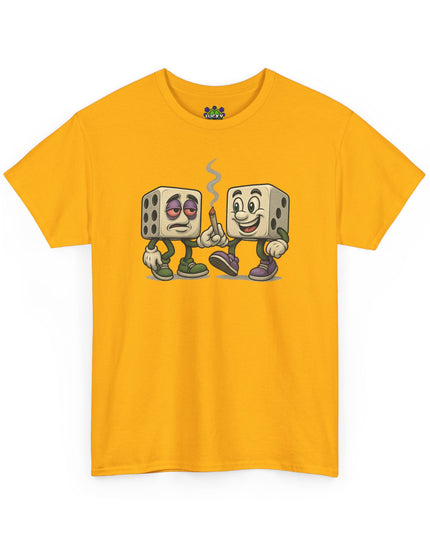 Dice Buddies Graphic Tee — Vintage Cartoon Dice Characters Smoking