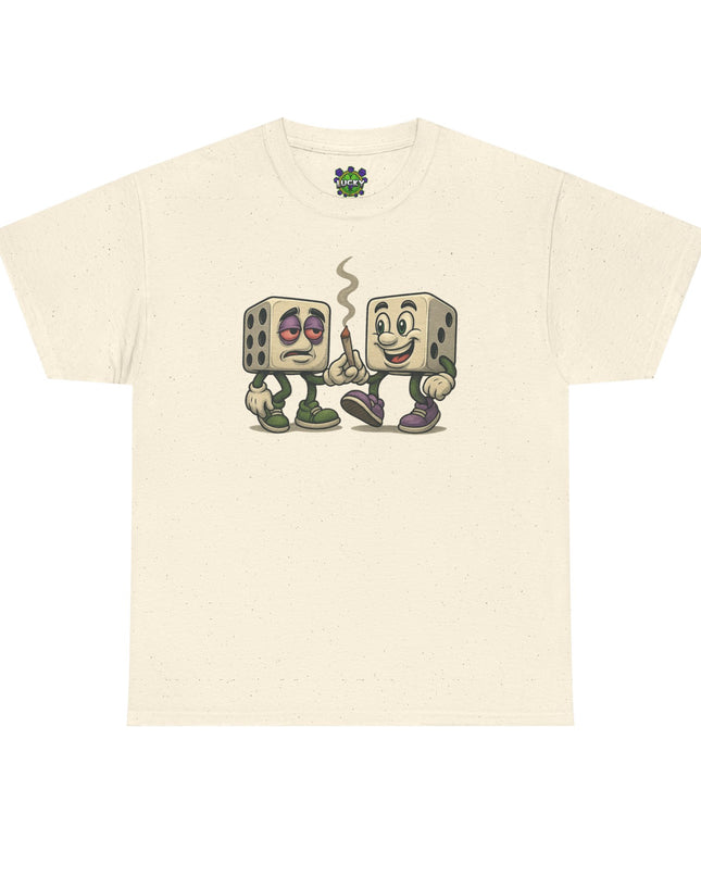 Dice Buddies Graphic Tee — Vintage Cartoon Dice Characters Smoking