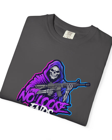 NLE First edition - Unisex Garment-Dyed T-shirt with Grim Reaper Design, Trendy Graphic Tee, Perfect Gift, Halloween Apparel, Casual Style