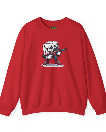 Dice Gamer Crewneck Sweatshirt — Cartoon Dice Character with Controller