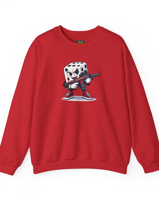 Dice Gamer Crewneck Sweatshirt — Cartoon Dice Character with Controller