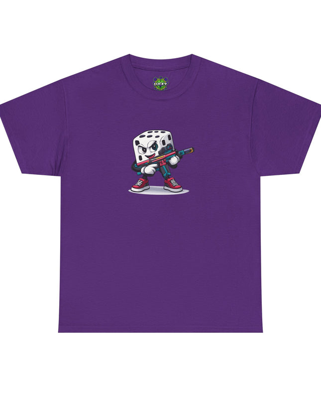 T-Shirt — Cartoon Dice Character with Baseball Bat Graphic Tee