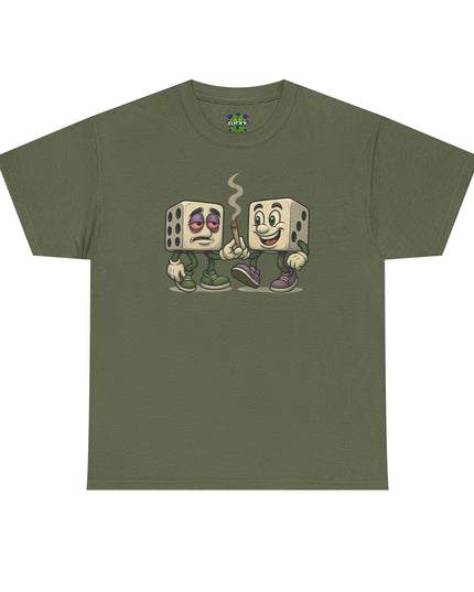 Dice Buddies Graphic Tee — Vintage Cartoon Dice Characters Smoking
