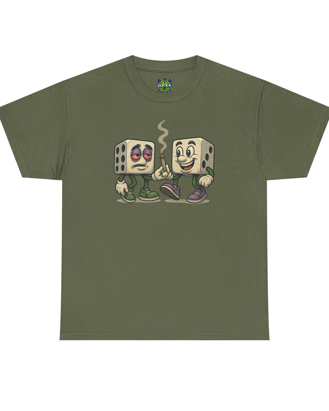 Dice Buddies Graphic Tee — Vintage Cartoon Dice Characters Smoking