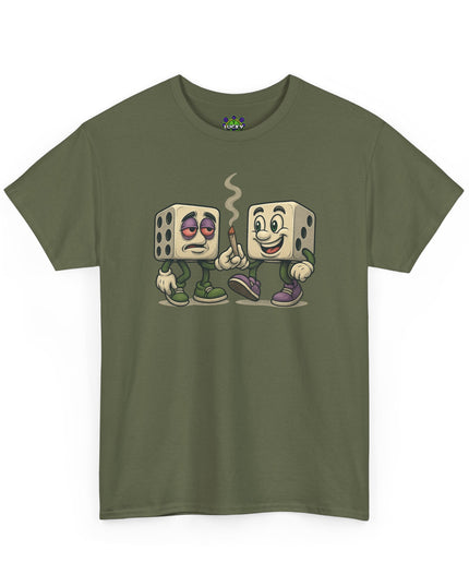 Dice Buddies Graphic Tee — Vintage Cartoon Dice Characters Smoking