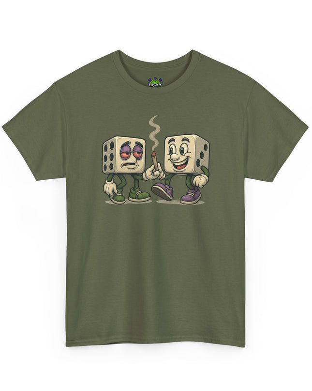 Dice Buddies Graphic Tee — Vintage Cartoon Dice Characters Smoking