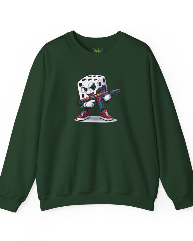 Dice Gamer Crewneck Sweatshirt — Cartoon Dice Character with Controller