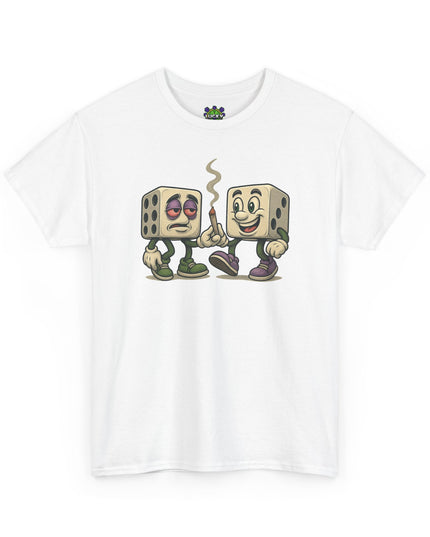 Dice Buddies Graphic Tee — Vintage Cartoon Dice Characters Smoking