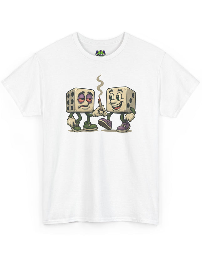 Dice Buddies Graphic Tee — Vintage Cartoon Dice Characters Smoking